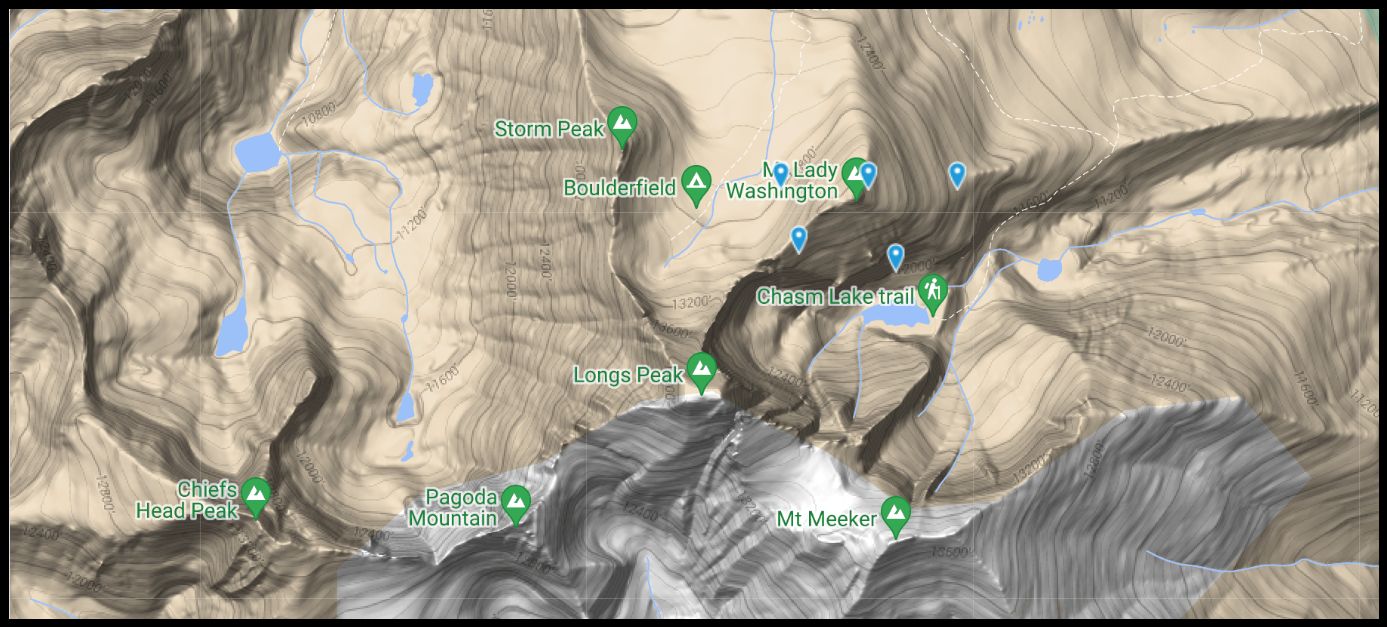 Map of Longs Peak in the Colorado Rockies