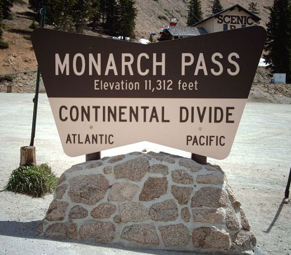 Sign at summit of Monarch Pass in the Sawatch Range of the Colorado Rockies