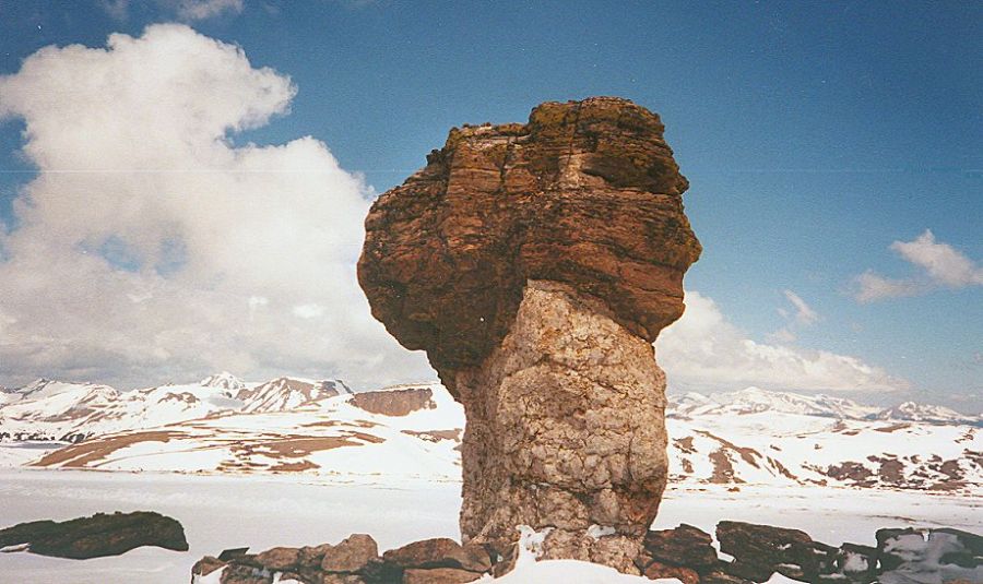 Mushroom shaped rock on the Tundra Trail in Colorado Rocky Mountain National Park