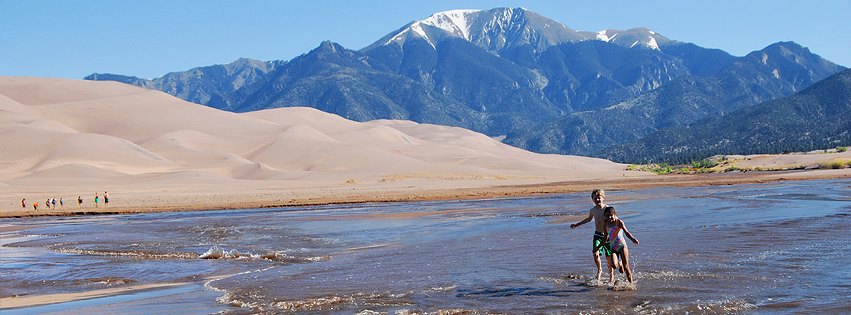 Sangre de Cristo mountains from Medano Creek in the Great Sand Dunes Colorado National Monument
