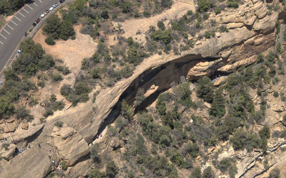 Aerial view of cliff dwellings on Mesa Verde