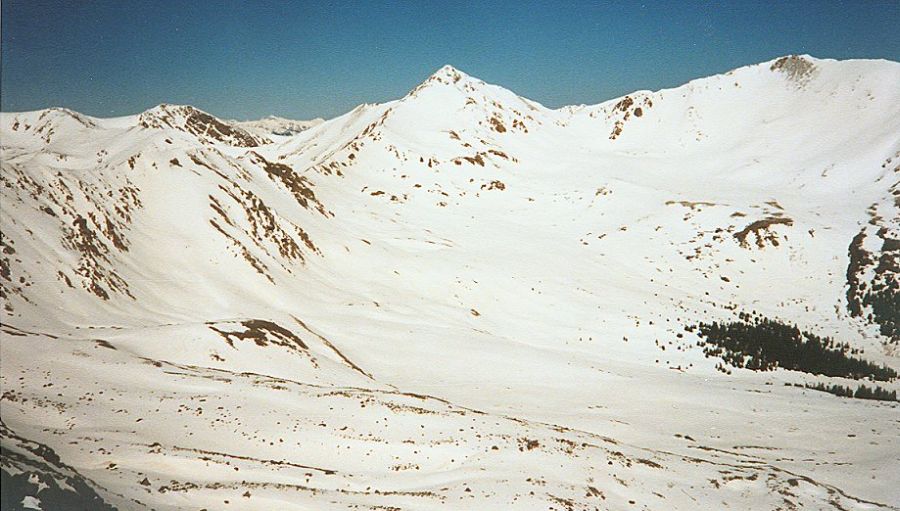 Snow covered summit slopes of Mount Elbert in the Sawatch Range of the Colorado Rockies
