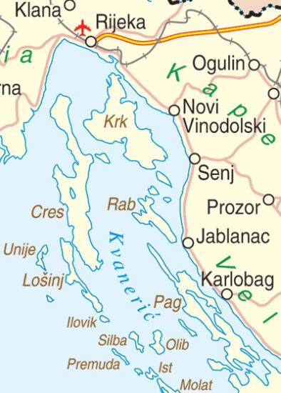 Map of the Kvarner Gulf area of Croatia