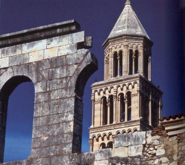 Bell Tower of Cathedral at Split on the Dalmatian Coast of Croatia
