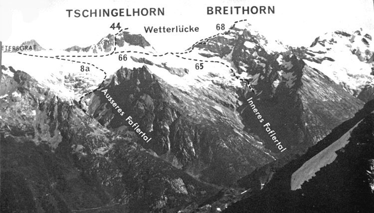 Tschingelhorn ascent route from Lotschen Valley