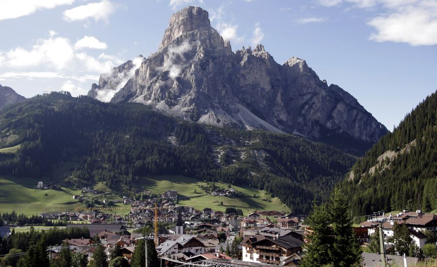 Corvara beneath Mount Sassongher in the Italian Dolomites