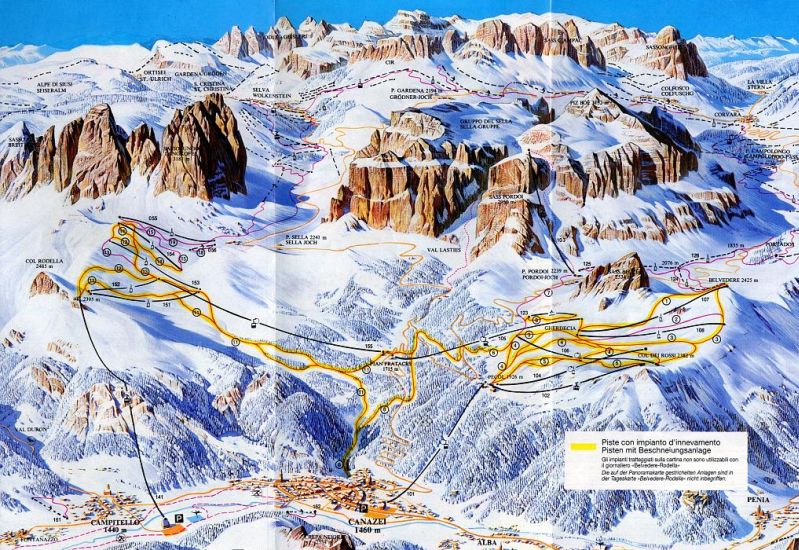 Ski Runs Map for the Dolomites in Italy