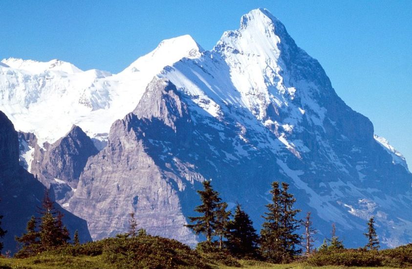 The Eiger - Mittellegi Ridge and Monch in the Bernese Oberlands of the Swiss Alps
