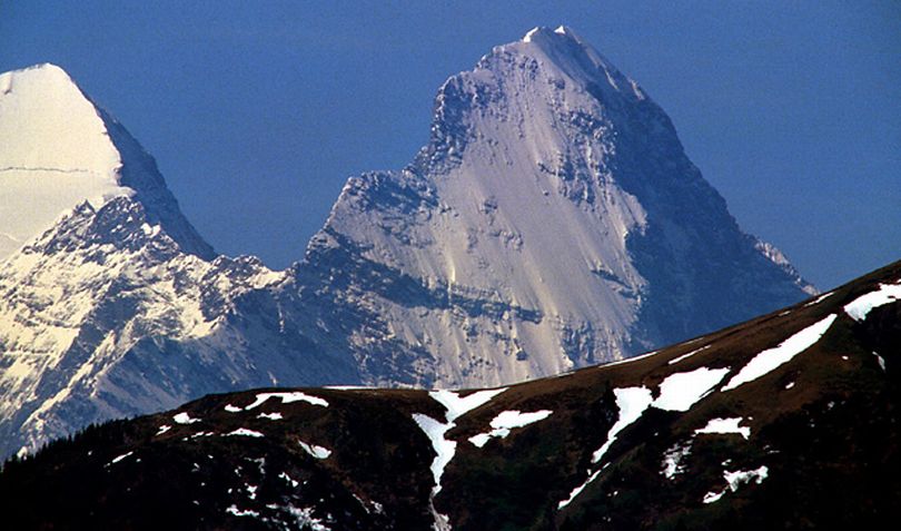 The Eiger - Mittellegi Ridge and Monch in the Bernese Oberlands of the Swiss Alps