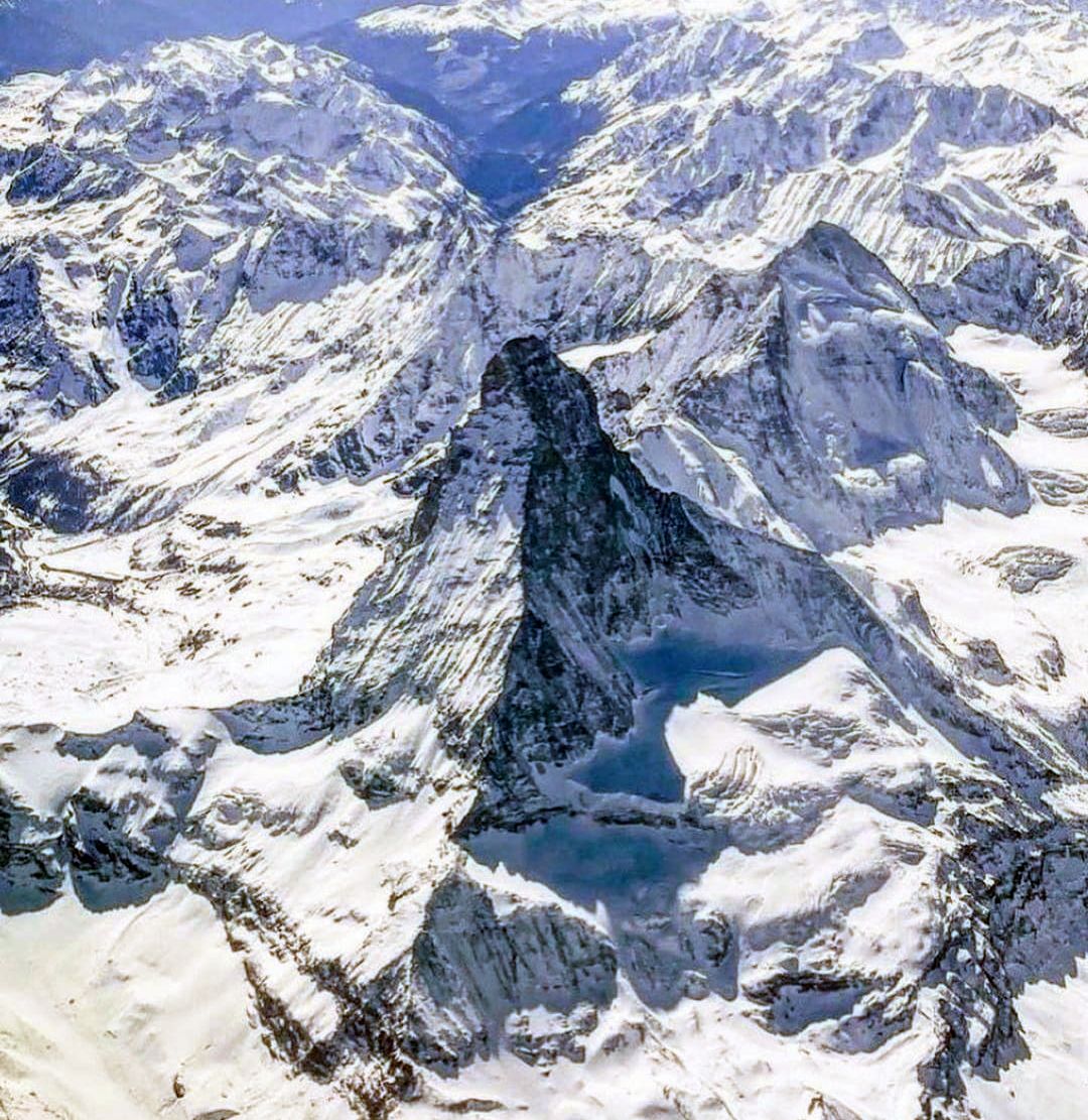 Aerial view of the Matterhorn and Dent D'Herens