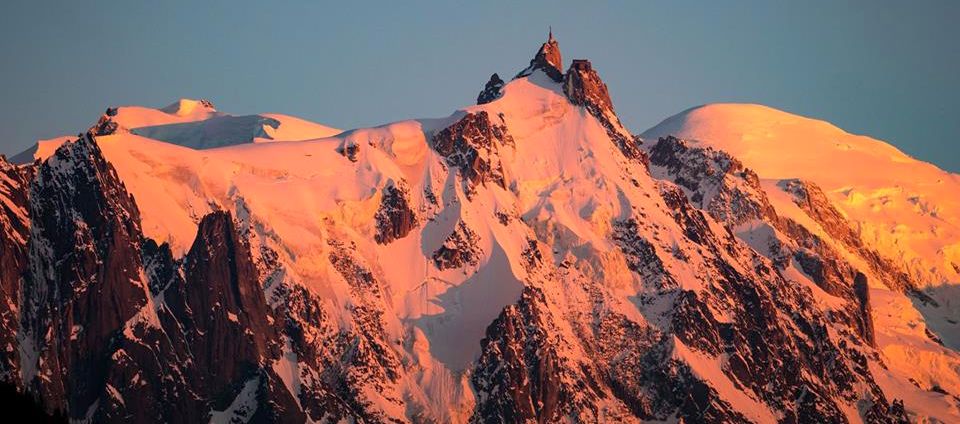 Sunset on Aiguille du Midi in the French Alps at Chamonix