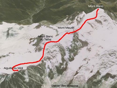 Three Monts Ascent route on Mont Blanc
