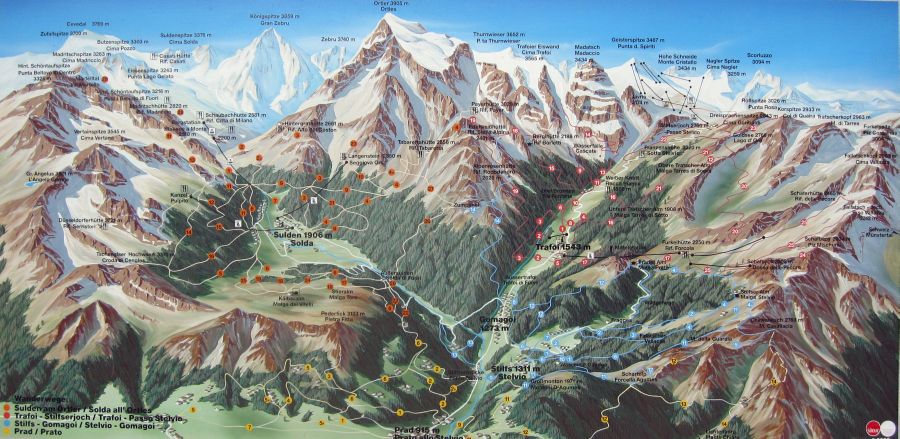 Map of Solda / Sulden Village and Surroundings beneath the Ortler / Ortles Group of the Italian Alps