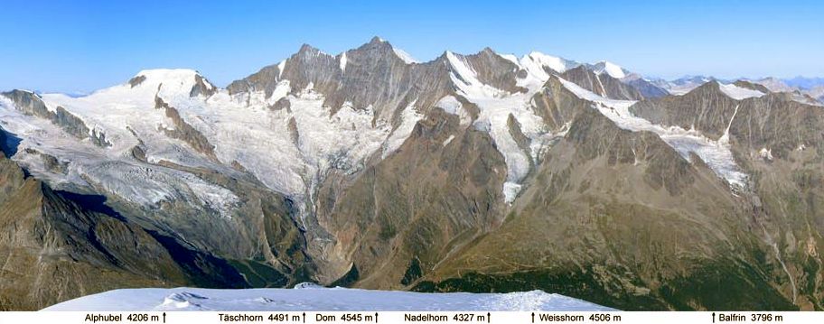 Alphubel, Taschhorn and Dom in the Mischabel Massif from Weissmies