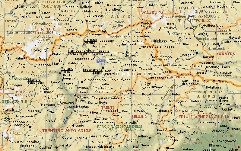 Location Map of the Italian Dolomites