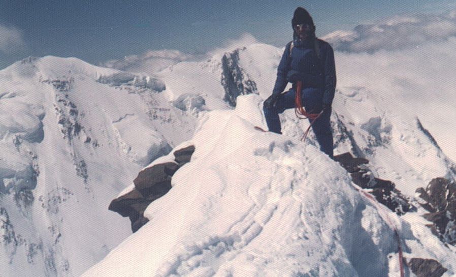 Lyskamm from summit ridge of Monte Rosa above Zermatt ( Valais ) region of the Swiss Alps