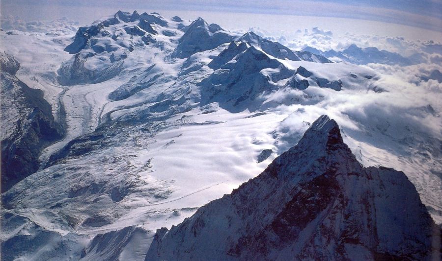 Matterhorn and Monte Rosa in Zermatt ( Valais ) region of the Swiss Alps