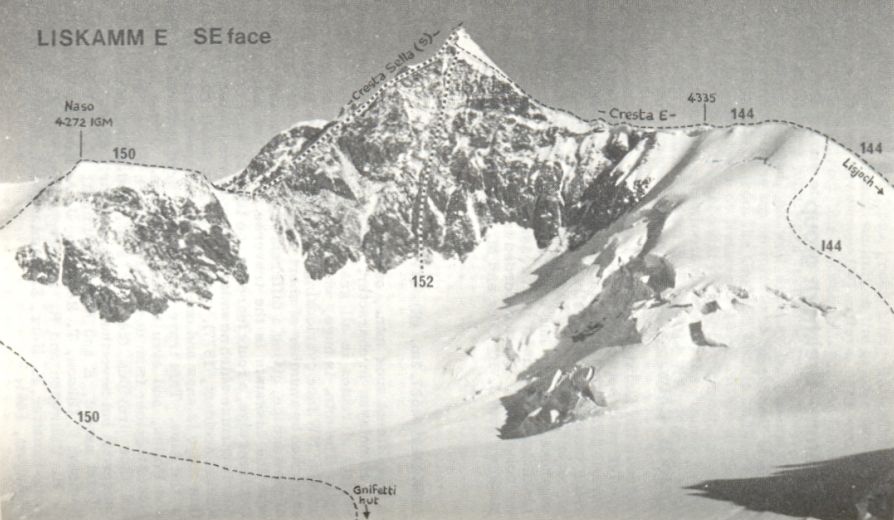 Ascent Routes on the SE Face of Lyskamm