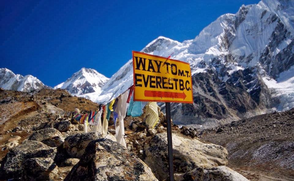 Sign on Khumbu Glacier to Everest Base Camp