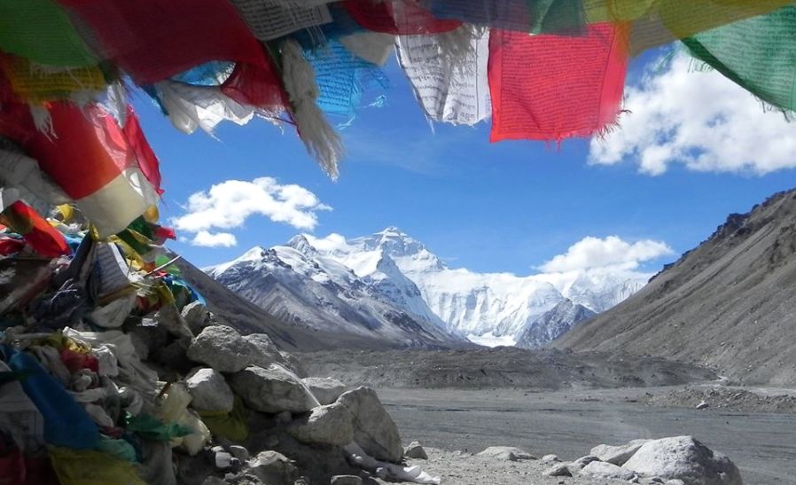 Everest ( Qumolangma ) North Face from Rongbuk Glacier in Tibet