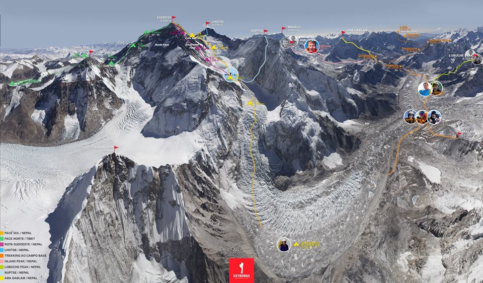 Ascent Routes on Mount Everest and neighbouring peaks