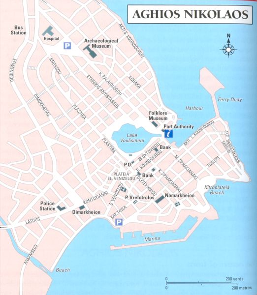 Street Map of Agios Nikolaos on the Greek Island of Crete