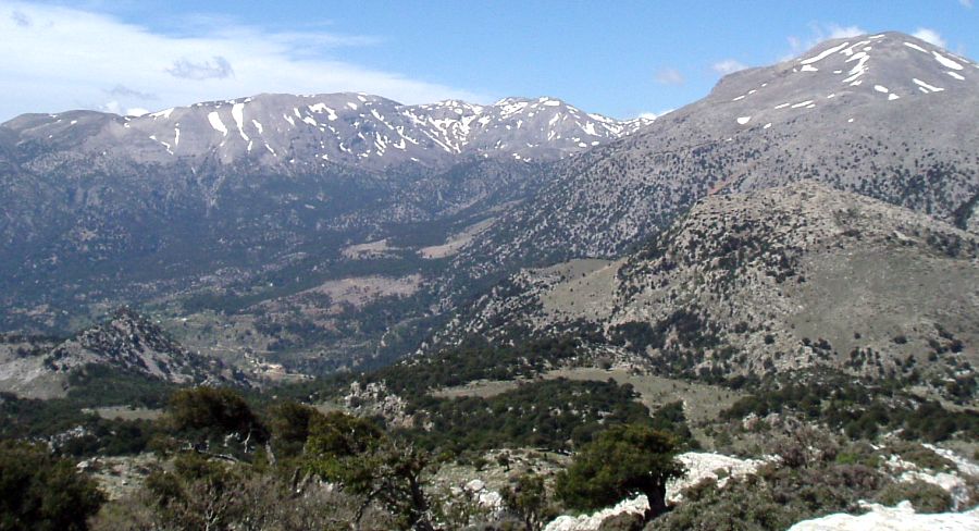 Selakano valley surrounded by the main ridge of the Dikti Mountains on the Greek Island of Crete