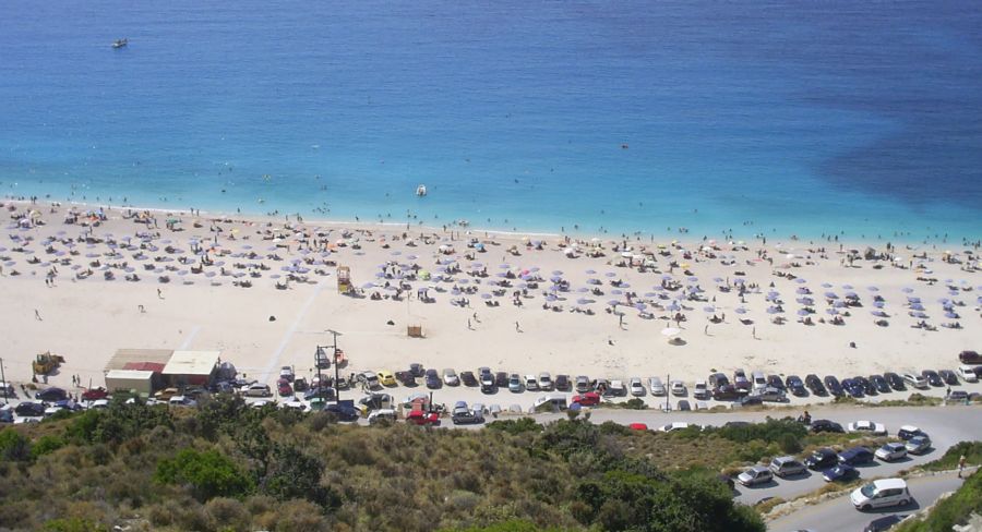 Myrtos Beach on the Ionian Island of Kefalonia in Greece