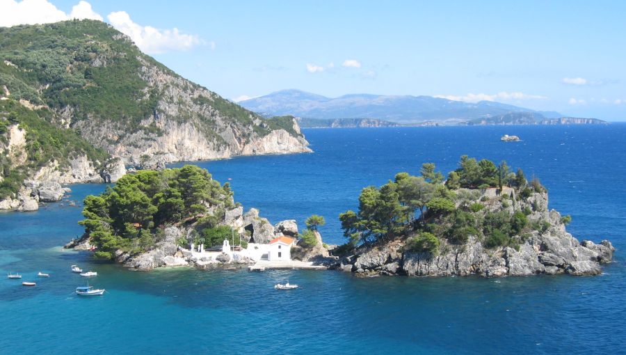Island in Bay at Parga on the Ionian Coast of Greece