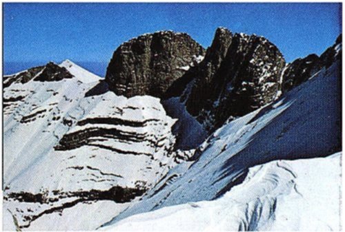 Throne of Zeus ( Stephanie Peak ) and Mytikas Peak (summit ) on Mount Olympus
