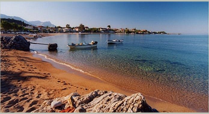 Beach at Stoufa Village in Outer Mani in the Peloponnese of Greece