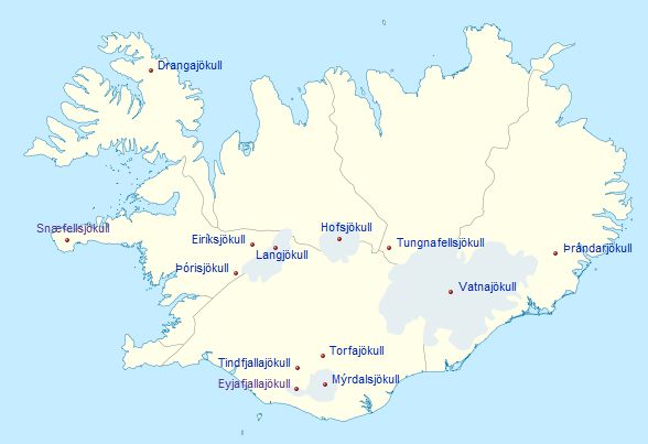 Map of Glaciers in Iceland