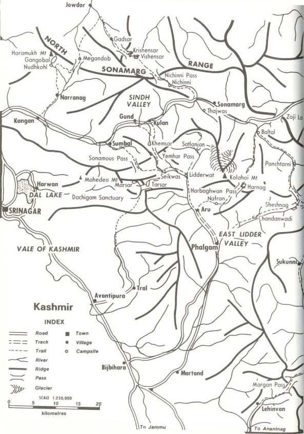 Map of Kashmir in the Indian Himalaya