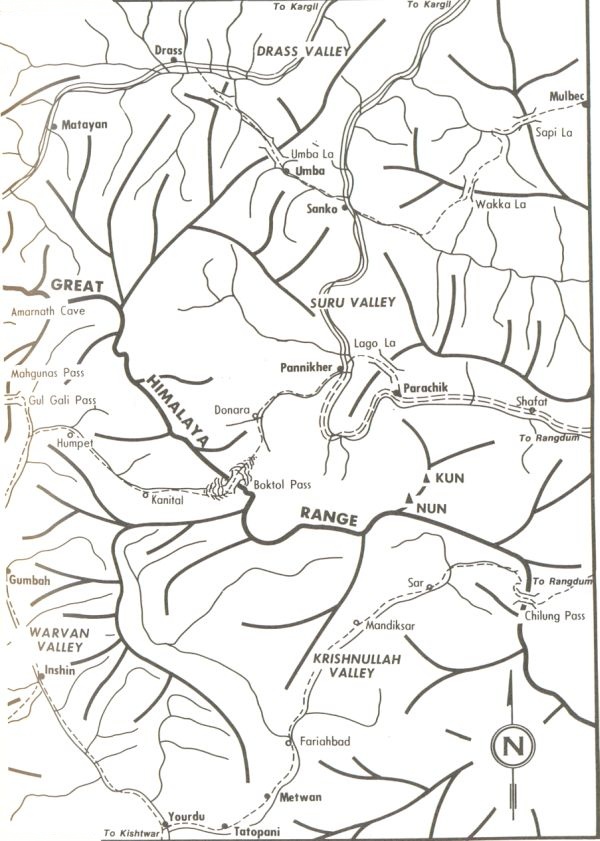 Map of Kashmir in the Indian Himalaya