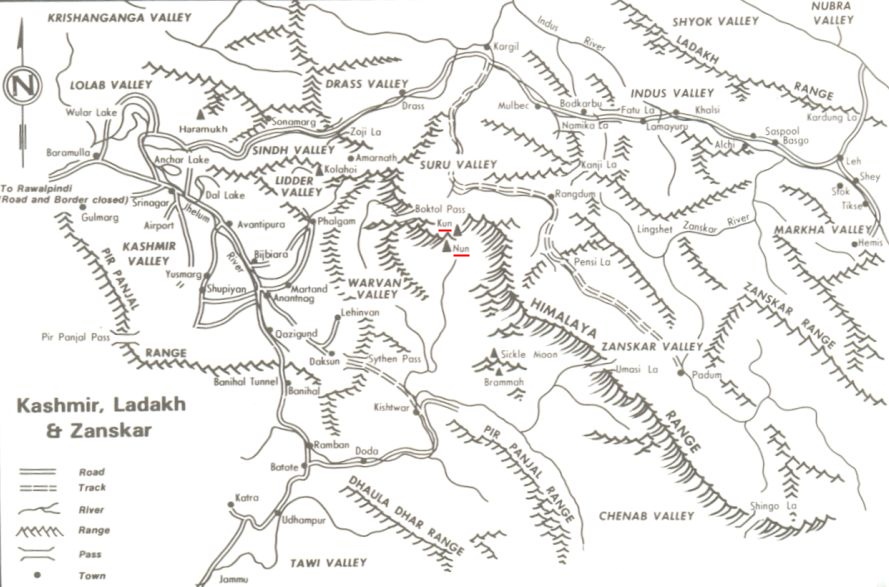 Map of Kashmir and Zanskar regions of the Indian Himalaya