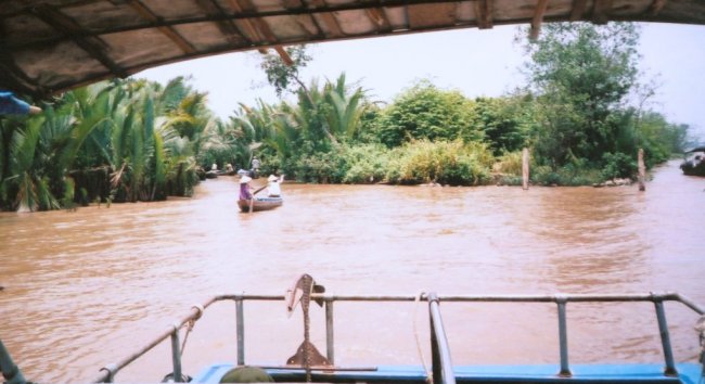Entrance to narrow waterway of Mekong Delta
