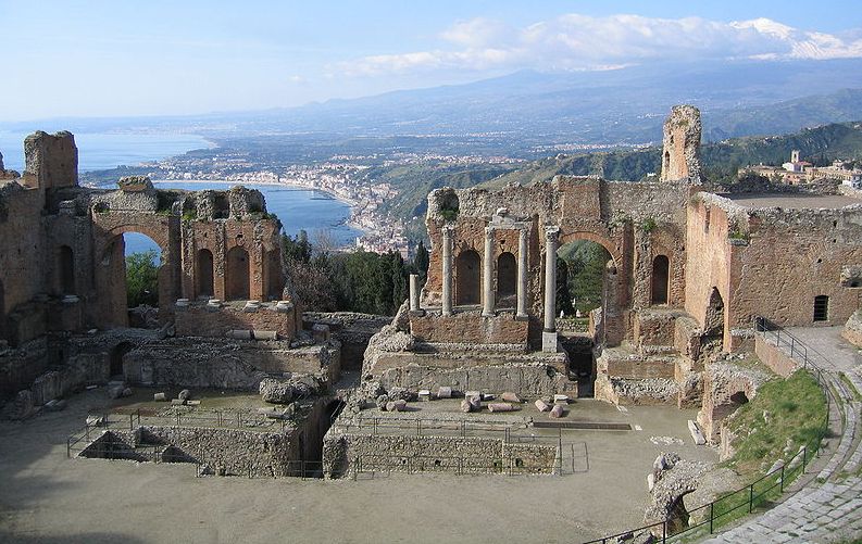 Greek Theatre at Taormina on Sicily in Italy
