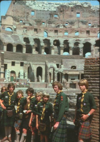 Members of 24th Glasgow ( Bearsden ) Scout Group at the Colosseum in Rome