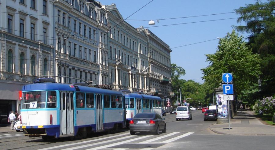 Tram in Riga City Street