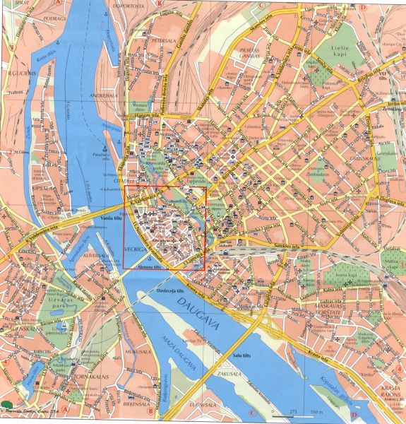 Map of Riga - capital city of Latvia