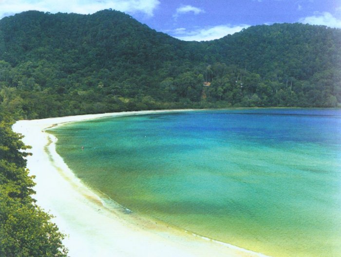 White sand beach and jungle on Pulau Langkawi in West Malaysia