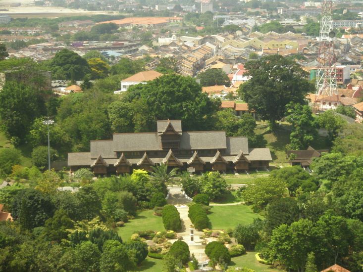 Aerial view of the Sultanate Palace and gardens in Malacca / Melaka