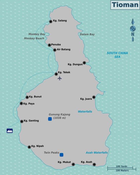 Tourism Map of Pulau Tioman ( Tioman Island ) off East Coast of Peninsular ( Western ) Malaysia
