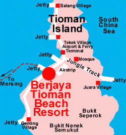 Location Map for Berjaya Beach Resort on Tioman Island