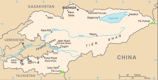 Map of Kyrgyzstan in Central Asia