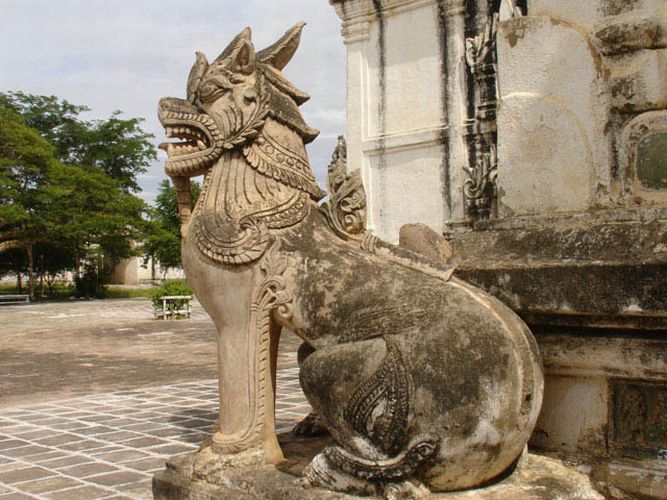 Dragon Dog ( Chinthe ) at Ananda Pahto in Old Bagan in central Myanmar / Burma