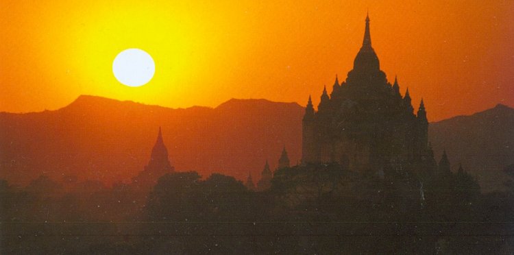 Sunset on Temples at Bagan in central Myanmar / Burma