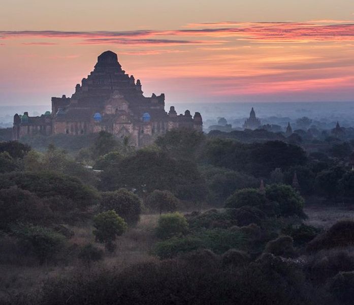 Sunset above Temples at Bagan in central Myanmar / Burma