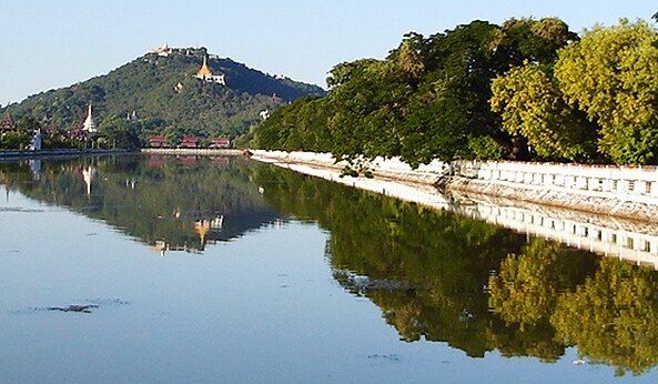 Mandalay Hill from Mandalay Fort in northern Myanmar / Burma