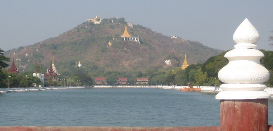 Mandalay Hill from Mandalay Fort in northern Myanmar / Burma